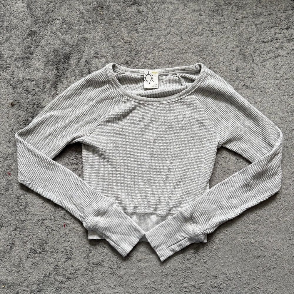OFFLINE Aerie Wow! Waffle Notch Neck Long Sleeve Shirt Lounge Cozy Basic Layer